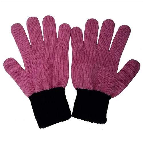 Black And Pink Men Woolen Hand Gloves