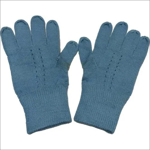 Sky Blue Plain Woolen Hand Gloves