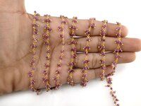 Ruby Beaded Dangling Chain 2mm Wire Wrapped Rosary - Ruby Dangling Rosary Beaded Rosary Chain