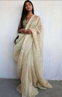 All Tissue Linen Saree