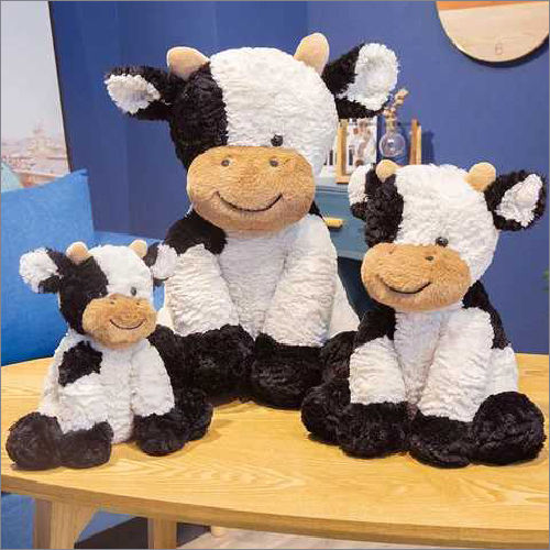 White And Black Sitting Cow Soft Toys