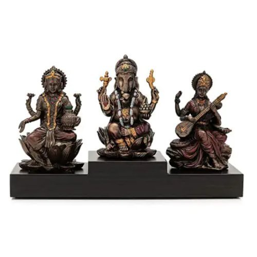 Golden Combo Of Sitting Laxmi Ganesh And Saraswati