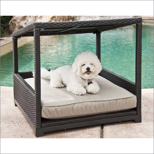Brown Wicker Rattan Pet Dog Bed With Canopy