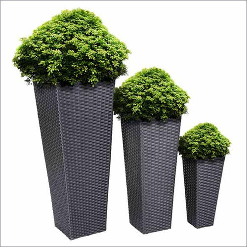 Grey Tall Wicker Rattan Flower Pot Planter