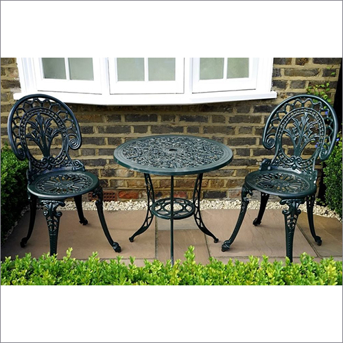 Black Outdoor Cast Iron Two Chair Set