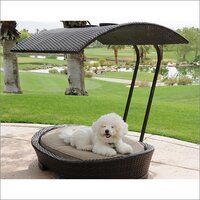 Wicker Rattan Pet Dog Bed with Canopy