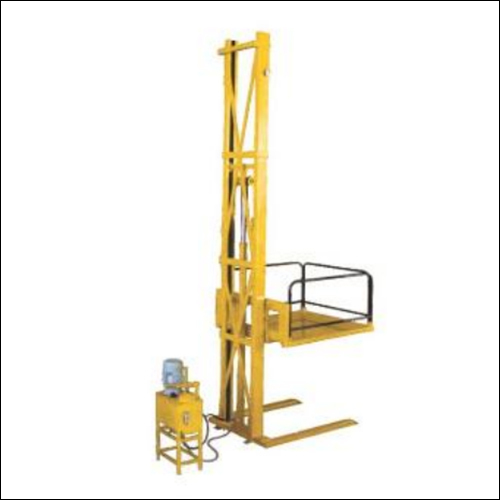 Single Mast Hyd Goods Lift - New Electric Model 50% Advance Payment Option | Durable Strong Easy to Operate Yellow Finish