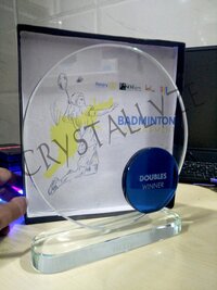 Crystal Badminton Sports Trophy - Crystal Material, Various Sizes & Colors | Round Shape, Uv Printed, Affordable Business Gift