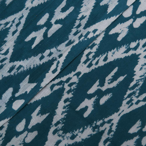Blue Hand Block Ikat Printed Cotton Fabric