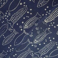 Fish Hand Block Print Blue Fast Cotton Fabric