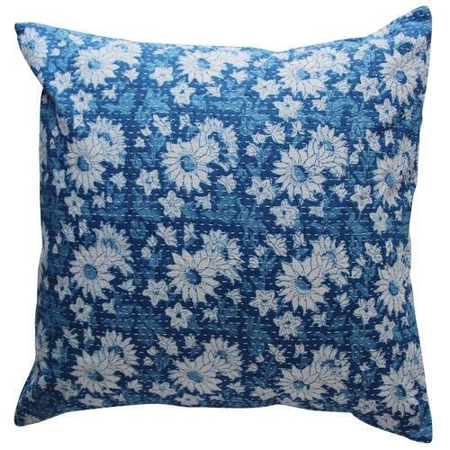 Floral Hand Block Print Blue Cushion Cover