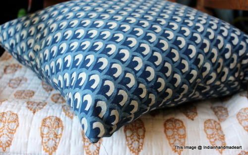 Indigo Blue Hand Block Cotton Cushion Cover