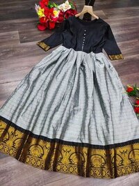 Silk Gown - Banarasi Silks Jacquard Crepe Inner, Ethnic Wear, Washable, Sizes L, Xl, Xxl