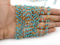 Turquoise Gold Pyrite Chain Handmade Beaded Jewelry Stone Size 3mm Gemstone Jewelry Gold Pyrite Bead Rosary Chain