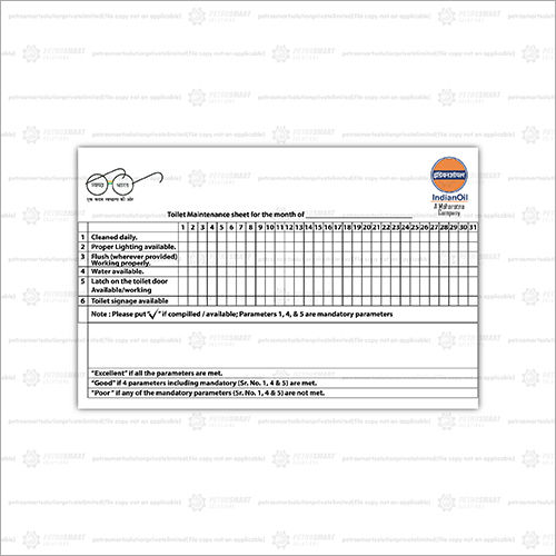 Monthly Toilet Maintenance Sheet of IOCL