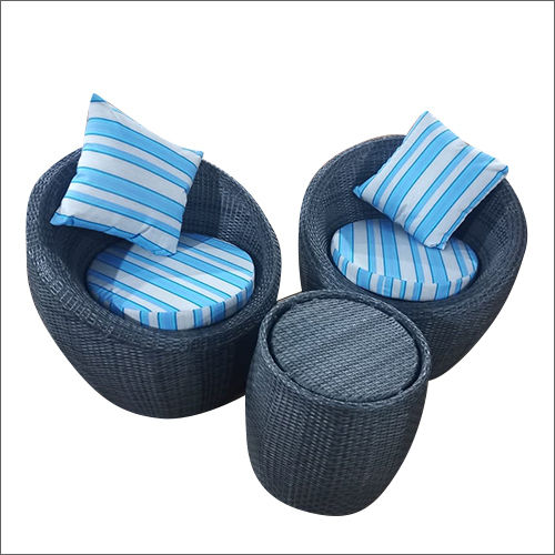 Dark Blue Wicker Easy Chair With Table