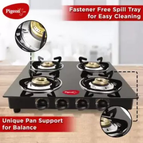 Black Glass Manual Gas Stove.