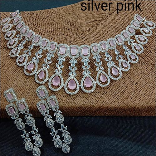 Silver Pink Elegant Necklace Set Gender: Women