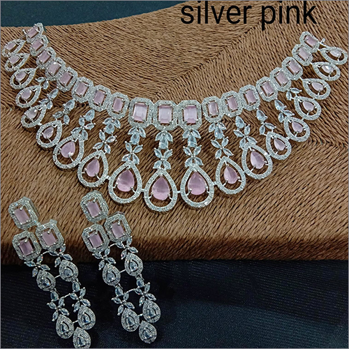 Silver Pink Elegant Necklace Set