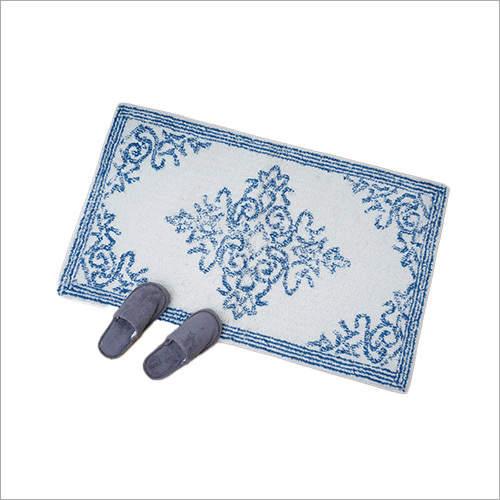 Blue And White Designer Woven Bath Mat