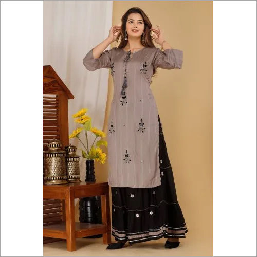 Indian Full Sleeve Grey Kurti Sharara