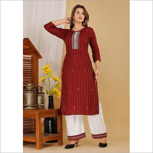 Indian Ladies Slub Cotton Kurti Palazzo