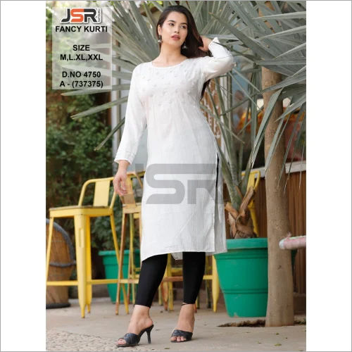 Washable Reyon White Ladies Kurti