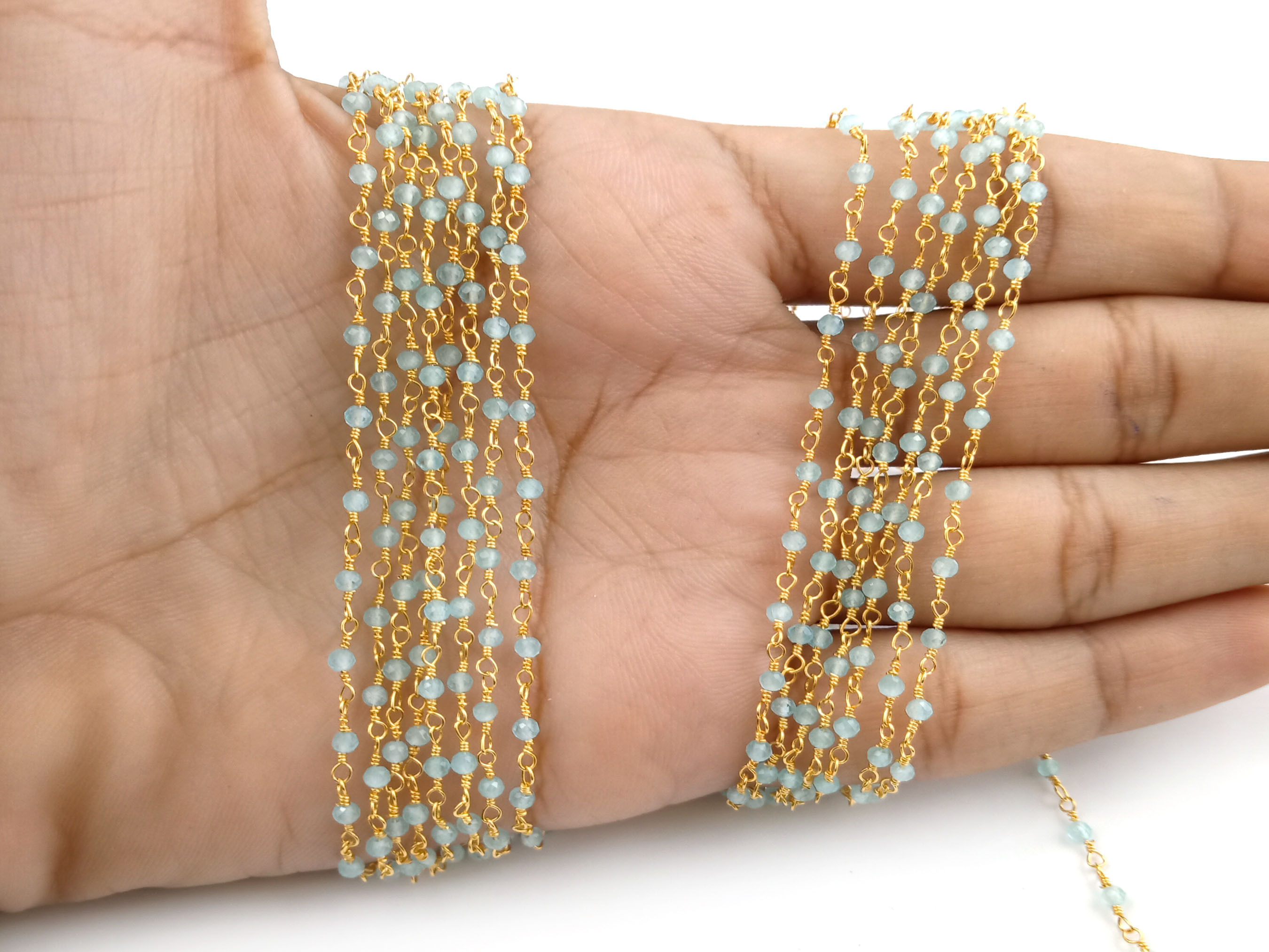 Aquamarine Rosary Chain Handmade Beaded Jewelry Stone Size 2mm Gemstone Jewelry Aquamarine Bead