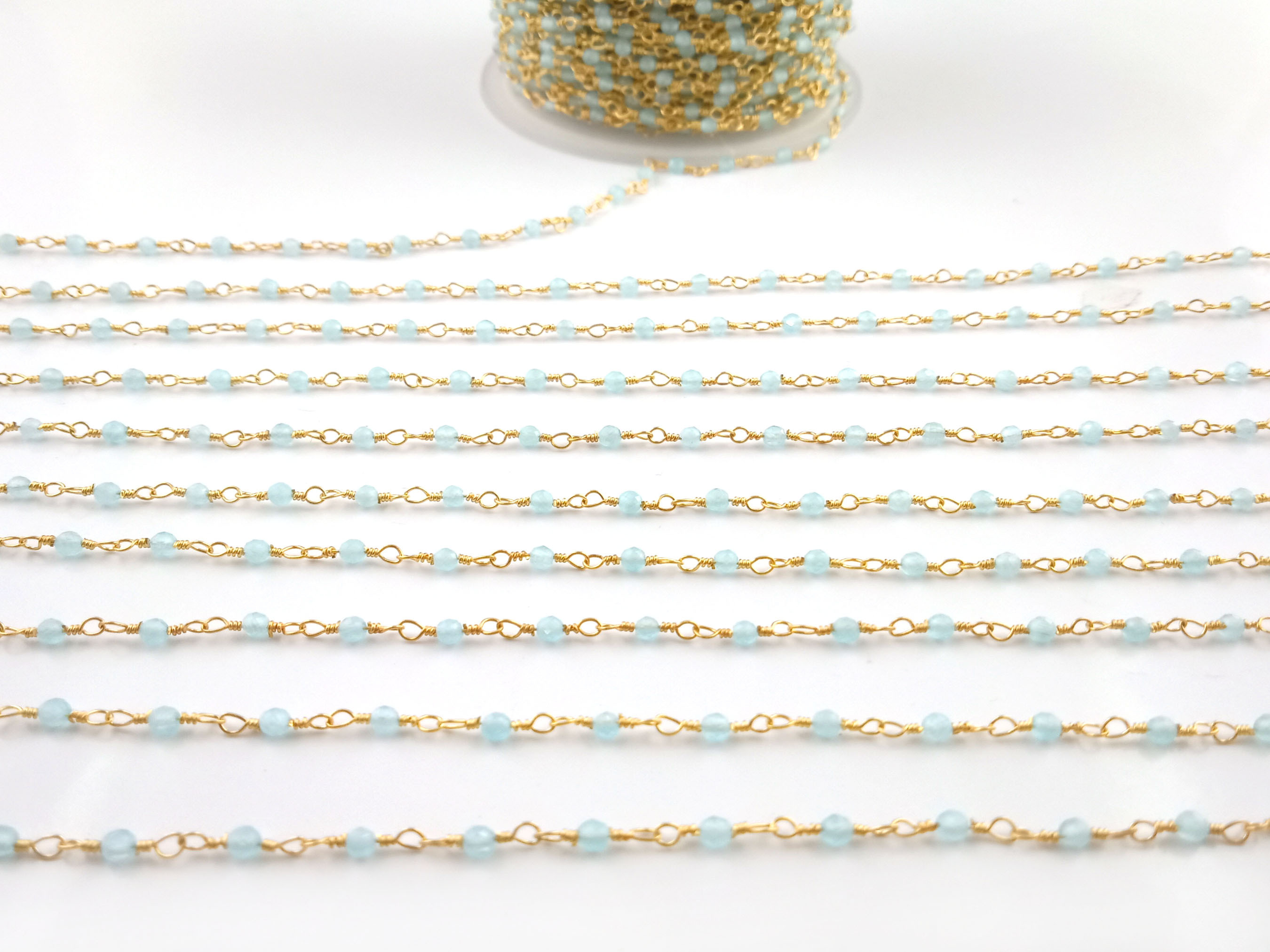 Aquamarine Rosary Chain Handmade Beaded Jewelry Stone Size 2mm Gemstone Jewelry Aquamarine Bead