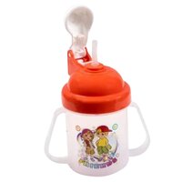 Plastic Training Cup - 200ml Capacity, Orange And White Color | Ideal For Ages 1-3 Years, Pop-up Cap Design, Printed Pattern Packaging