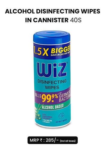 Cleaning Wiz Alcohol Based Disinfecting Wet Wipes - 40 Pulls Cannister Pack