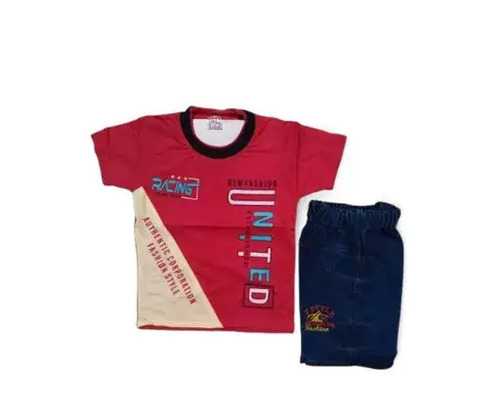 Comfy Boys Top and Bottom Sets - Cotton Fabric Size 2-3 Years Red | Short Sleeves Printed Top Solid Bottom Washable