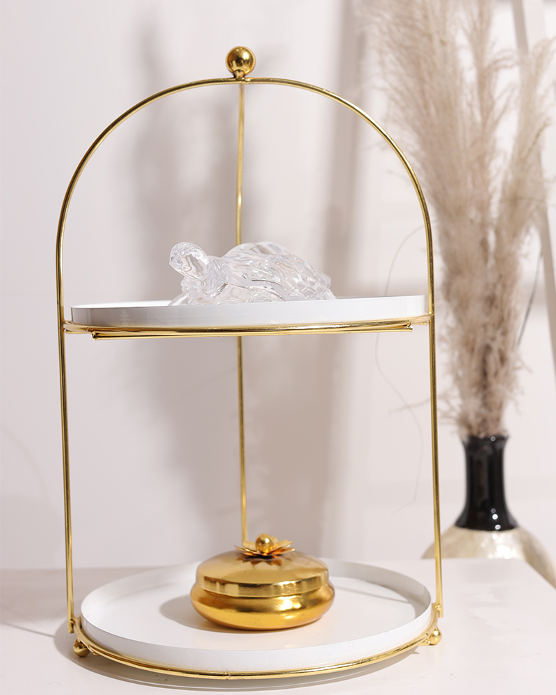 Metal 2 Tire Cake Stand White Color Round Shape