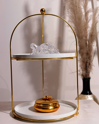 Metal 2 Tire Cake Stand White Color Round Shape