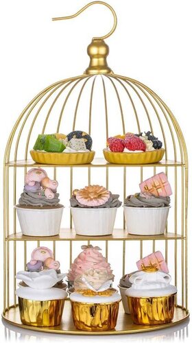 Metal Cage 3 Tier Cup Cake Stand Square Stand Golden Color