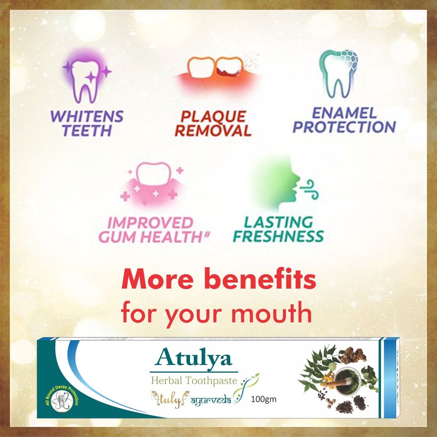 Ayurvedic HERBAL Toothpaste for Teeth Whitening - 100% Natural Formula 100g