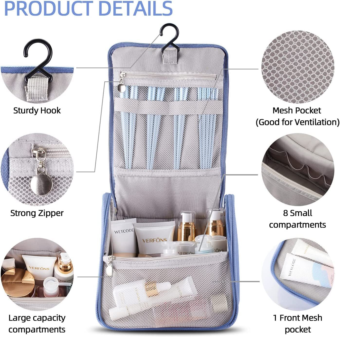 House of Quirk Toiletry Bag with Pearl Zipper  Luxury Cute Travel Make Up Hanging Wash Bag Cosmetic Waterproof Hanging Toiletries Bag Personalised