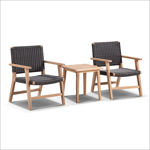 Wooden And Wicker Coffee Chair Set