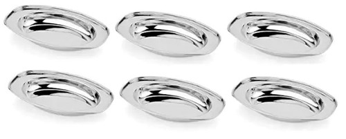 Oval Plate - Stainless Steel 21.6x12.7x3 cm Silver Color Dishwasher Safe Eco-Friendly Rust-Proof Non-Toxic Stackable Design Set of 6