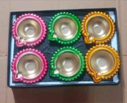 Metal Six Beautifully Painted Diyas