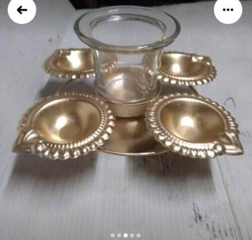Bronze Handle Pooja Dhoop Diya Made of Pure Brass Paanch (Five Light) Batti Lighting Lamp for Pooja and Gift Purpose