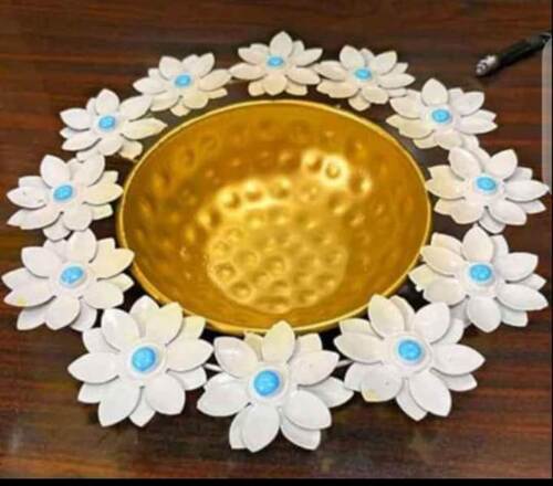 Metal Diwali Powder coated Round Lotus Shape Metal Brass Urli For Decoration