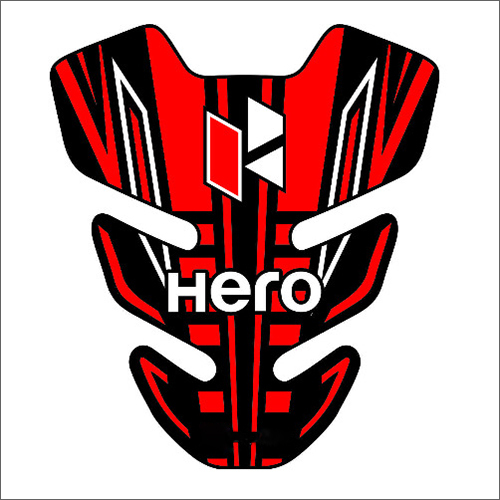 Hero Bike Tank Pad Sticker - Acrylic, Customizable Shapes, Red Color | Self-Adhesive Material, Versatile Design for Diverse Applications