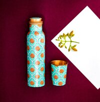 COPPER FLOWER PRINT ENAMEL BOTTLE