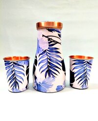 Copper Enamel Print Bedroom Jar Pot With 2 Glass