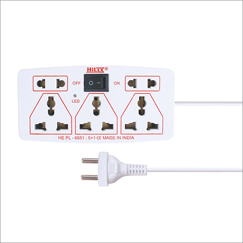 5 Way Hilex Multiplug Extension Board - ABS Body, 3 Pin Type, 6 Amp, 50 Hz, White Color, 220 V | Industrial Application, IP54 Protection Level, Warranty Included