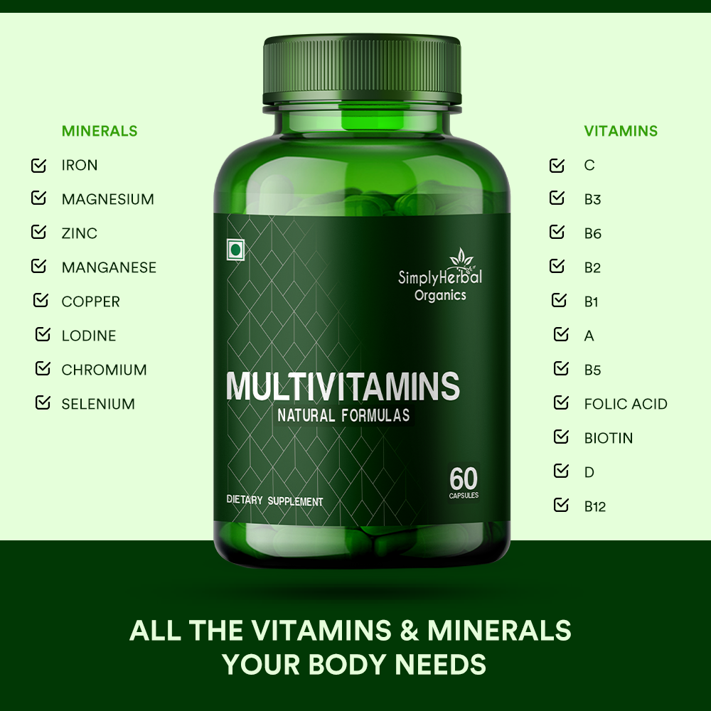 Simply Herbal Organics Multivitamin with 60 Certified Organic Extracts - 60 Vegetarian Capsules