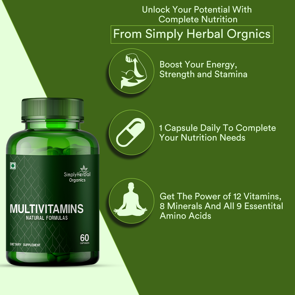 Simply Herbal Organics Multivitamin with 60 Certified Organic Extracts - 60 Vegetarian Capsules