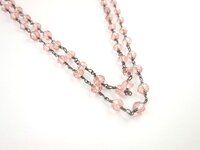 Pink Quartz Rosary Chain Gunmetal Plating Size 4mm Wire Wrapped Gemstone Jewelry Pink Quartz Bead Rosary Chain