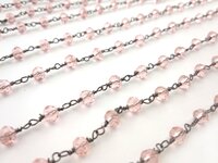 Pink Quartz Rosary Chain Gunmetal Plating Size 4mm Wire Wrapped Gemstone Jewelry Pink Quartz Bead Rosary Chain